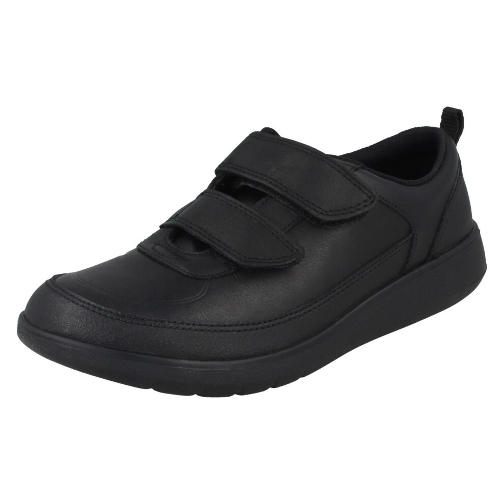 (Black, UK 8 Junior) Boys Clarks Hook & Loop School Shoes Scape Flare Y - G Fit