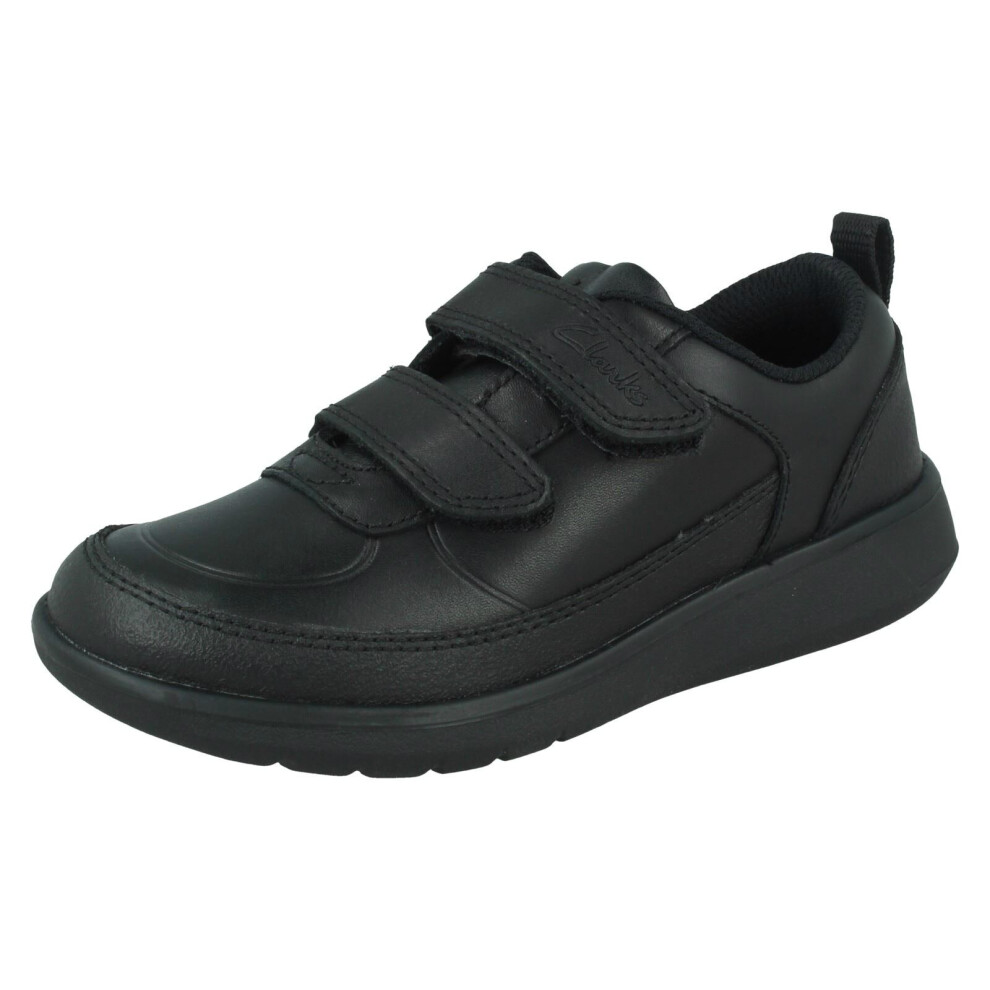 (Black, UK 10 Child) Boys Clarks Hook & Loop School Shoes Scape Flare Y - F Fit