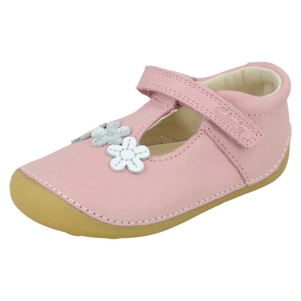 (Pink, UK 2 Infant) Girls Clarks Casual T-Bar Shoes Tiny Sun - H Fit