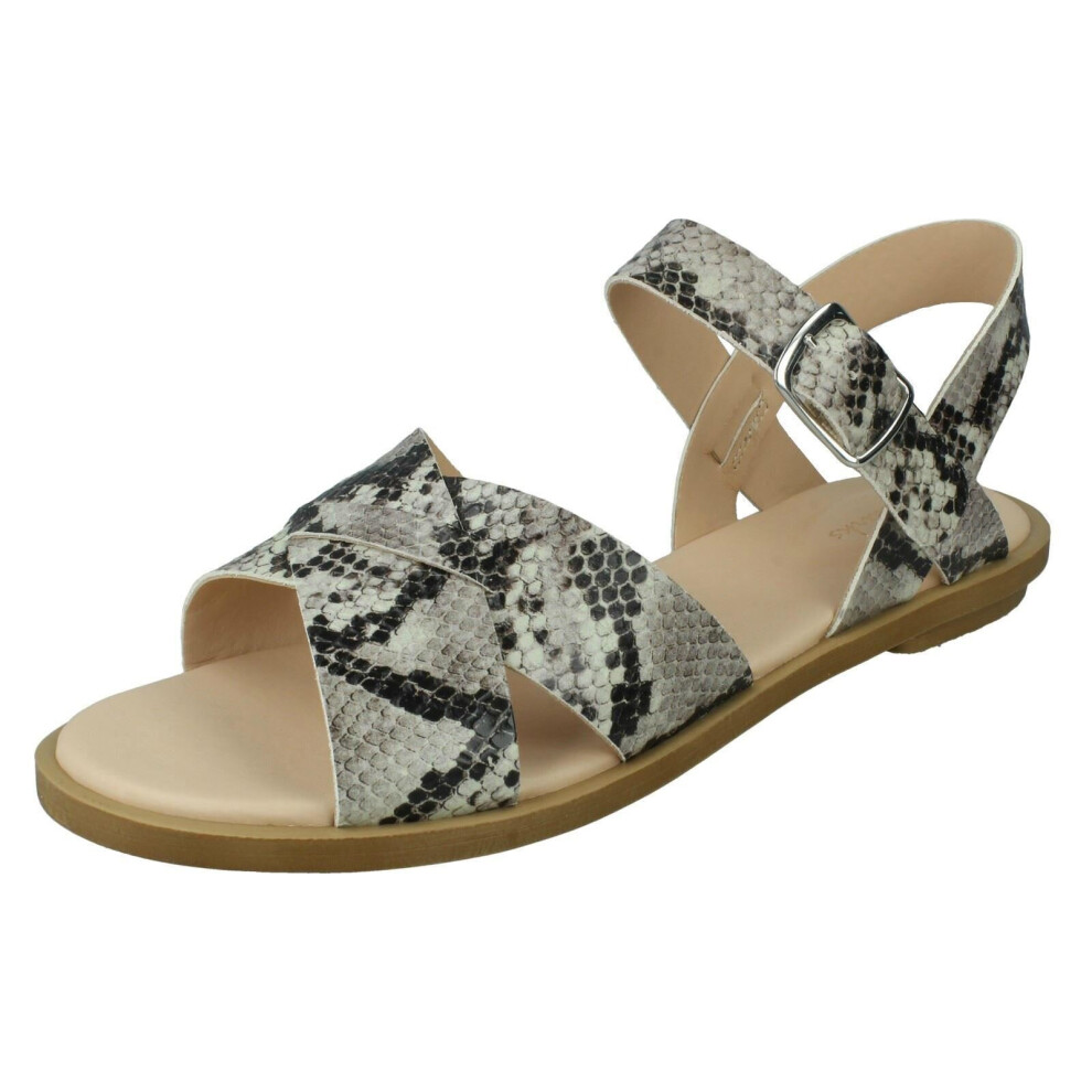 (Grey, UK 6) Girls Clarks Sandals With Flower Details Zora Finch - G Fit