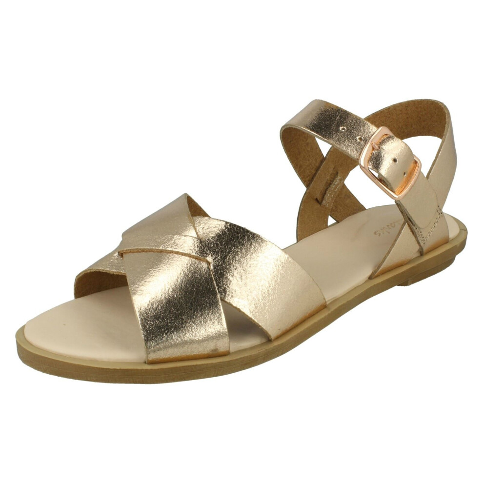 (Gold, UK 3) Girls Clarks Sandals With Flower Details Zora Finch - G Fit