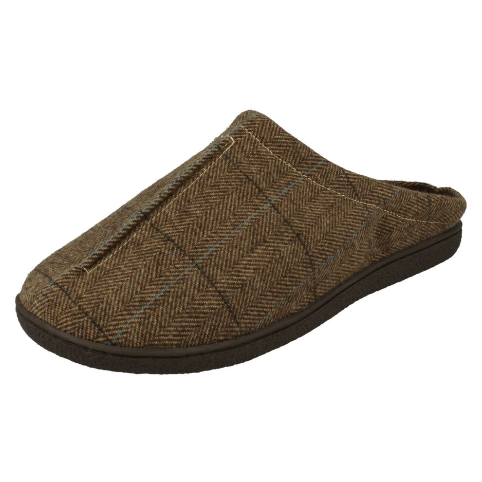 (Brown, UK 9) Mens Cushion-Walk Mule Slippers Gary