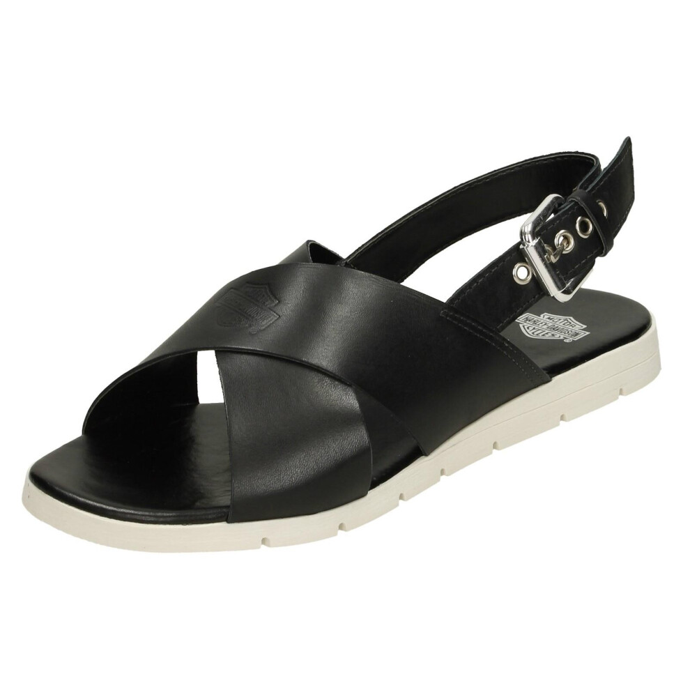 (Black, UK 7.5) Ladies Harley Davidson Casual Slingback Sandals Doron