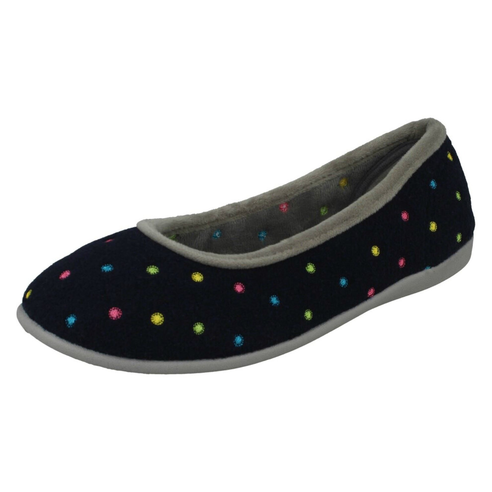 (Navy, UK 4) Ladies Padders Casual Slip On Slippers Ballerina