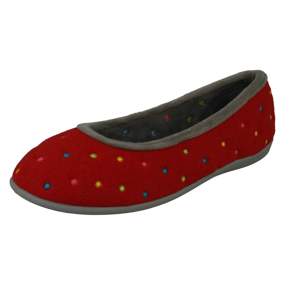 (Red, UK 5) Ladies Padders Casual Slip On Slippers Ballerina