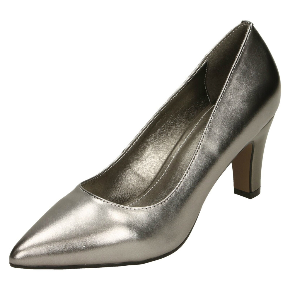 (Pewter, UK 5) Ladies Leather Collection Court Shoes