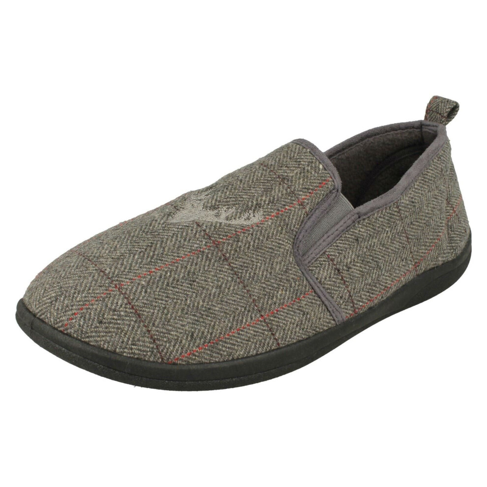 (Grey, UK 12) Mens Padders Stag Detailed Slipper Huntsman