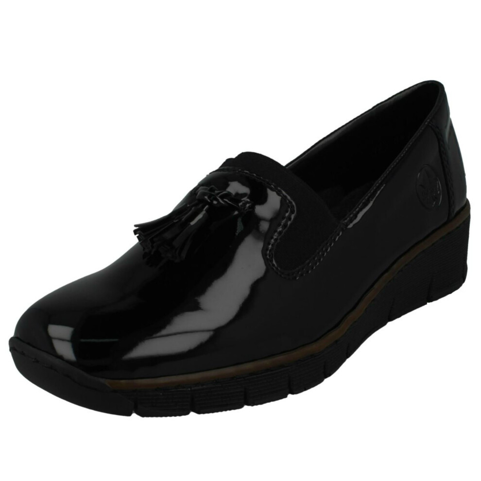 (Black, UK 7.5) Ladies Rieker Tassel Detail Formal Shoe 53751