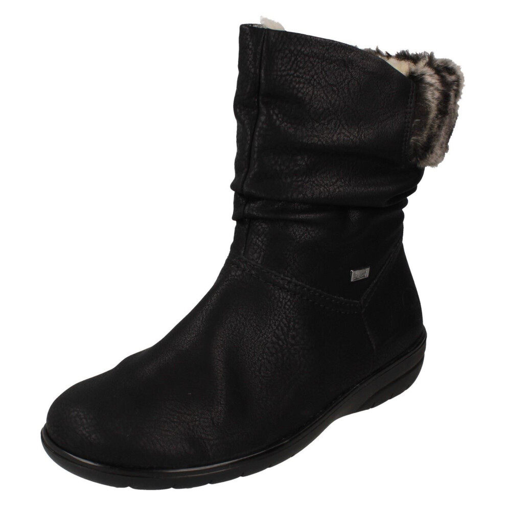 (Black, UK 7.5) Ladies Rieker Fur Lining Ankle Boots X0680