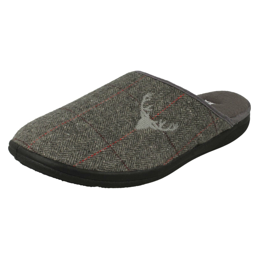 Padders (Grey, Uk 7) Mens Stag Detailed Mule Slippers Stag