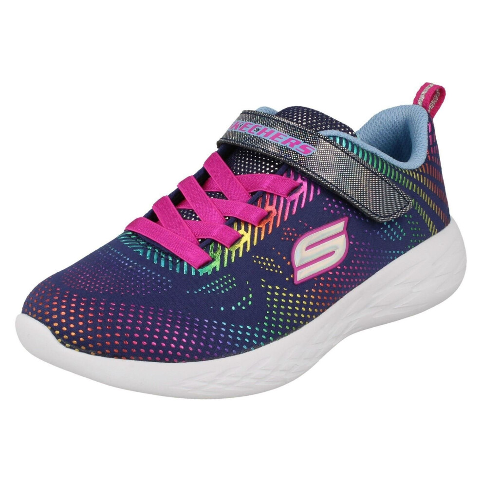 (Navy, UK 7 Child) Girls Skechers Go Run 600 Performance Trainers Shimmer Speeder