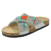 (Silver, UK 6) Ladies Spot On Beaded Mules F00347