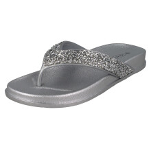 (Silver, UK 4) Ladies Spot On Glittery Toepost Flip Flops F00246