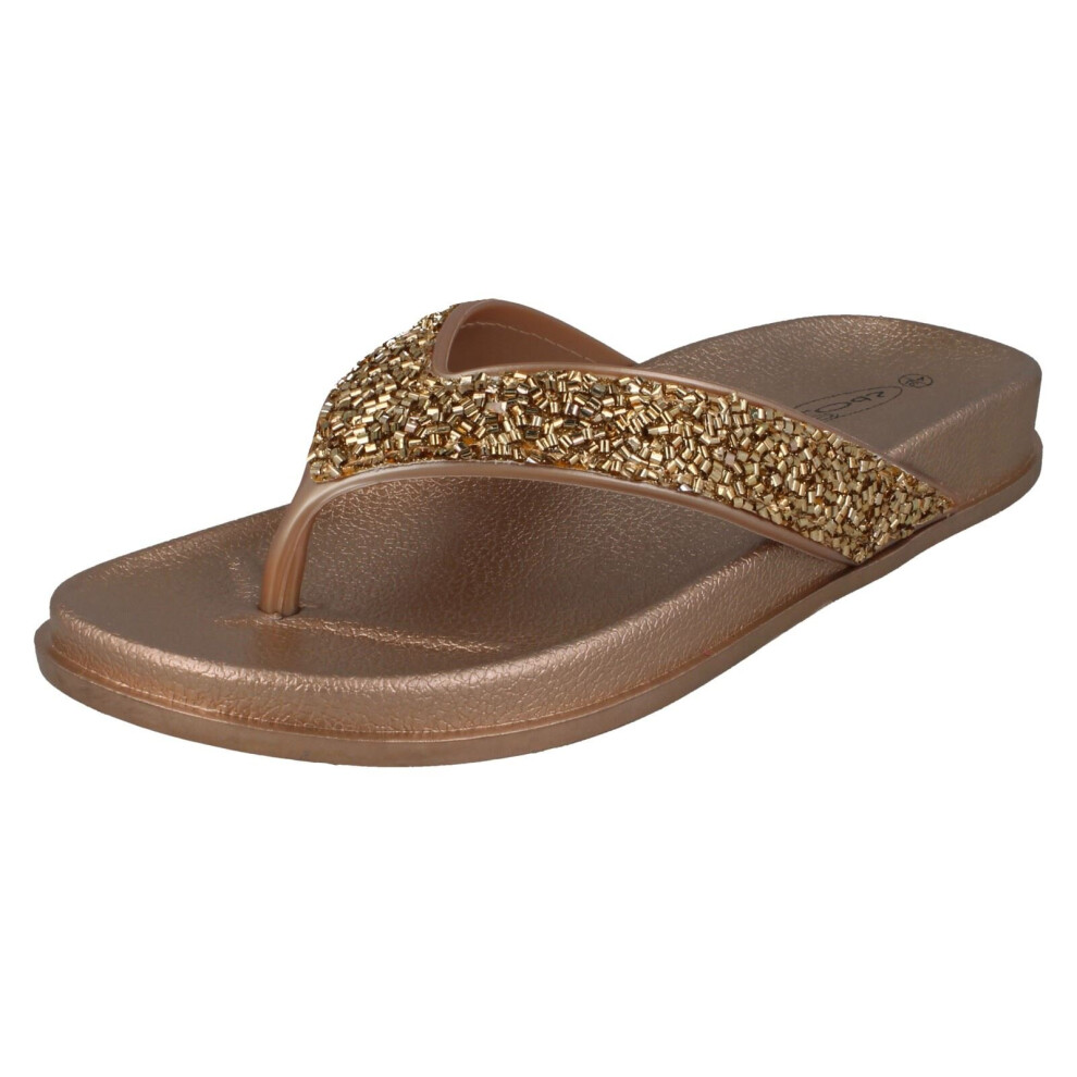 (Gold, UK 6) Ladies Spot On Glittery Toepost Flip Flops F00246