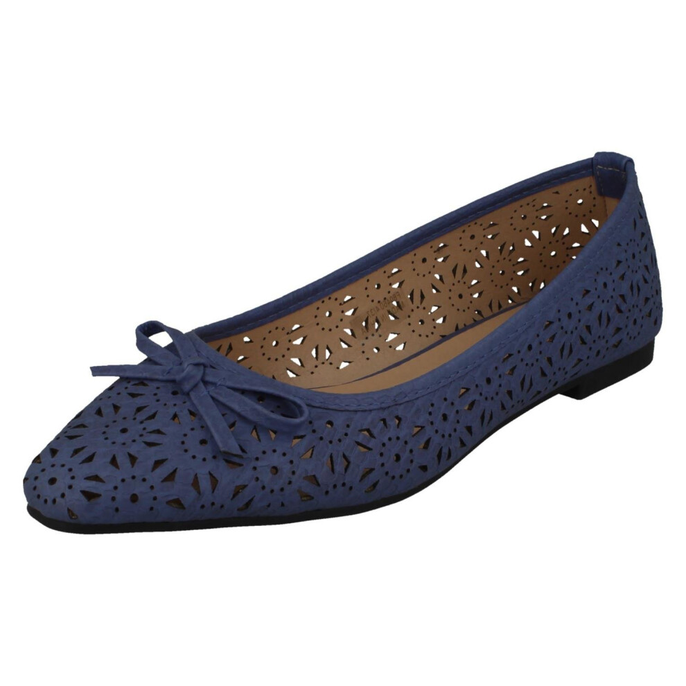 Spot On (Navy, Uk 6) Ladies Ballerina Flat Shoes F80460 Blue