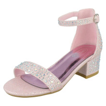 (Pink, UK 11 Child) Girls Spot On Mid Block Heel Sandals H1112