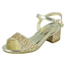 (Gold, UK 10 Child) Girls Spot On Mid Block Heel Sandals H1114
