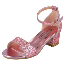(Pink, UK 2 Child) Girls Spot On Mid Heel Glitter Sandals H1107