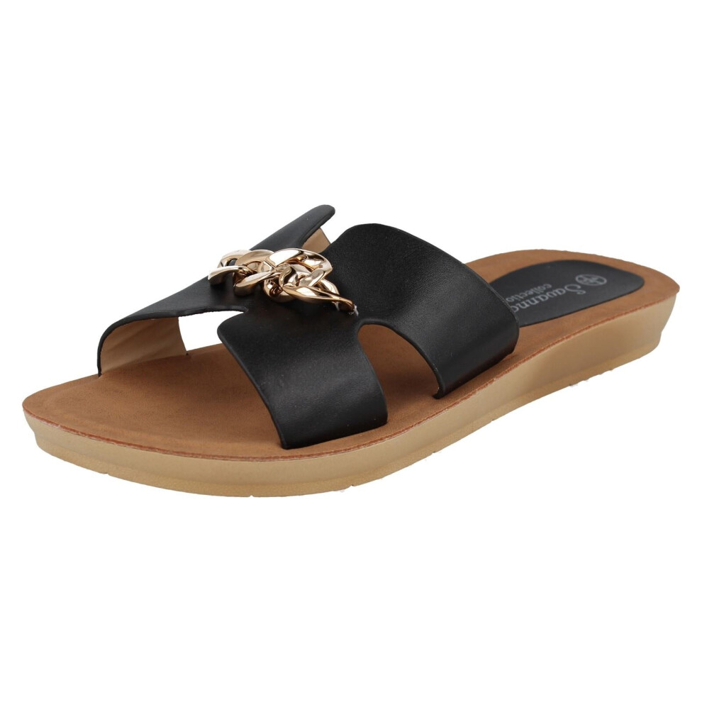 (Black, UK 5) Ladies Savannah Open Toe Casual Mules