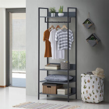 Zahra Bedroom Double Open Wardrobe 4 Shelves Furniture Storage Cupboard Dark Grey