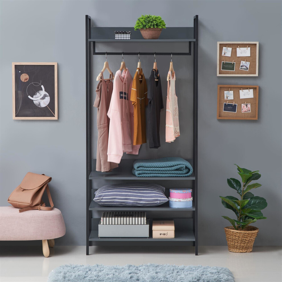 Timber Art Design Uk Zahra Bedroom Double Open Wardrobe 4 Shelves Furniture Storage Cupboard Grey