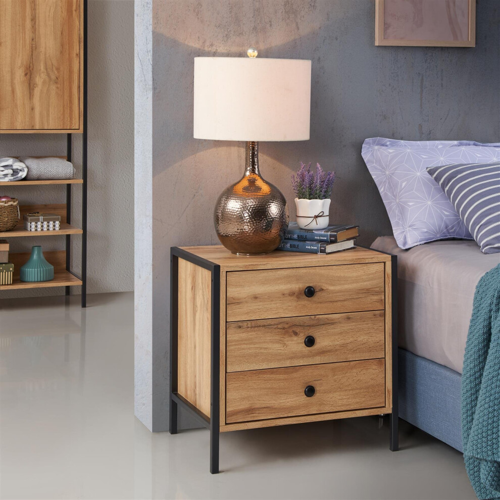 Timber Art Design Uk Zahra Bedside Table Cabinet Bedroom Furniture Nightstand 3 Drawer Wotan Oak