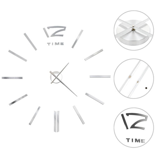 VidaXL vidaXL 3D Wall Clock Modern Design 100cm XXL Silver Home Office Analog Timer