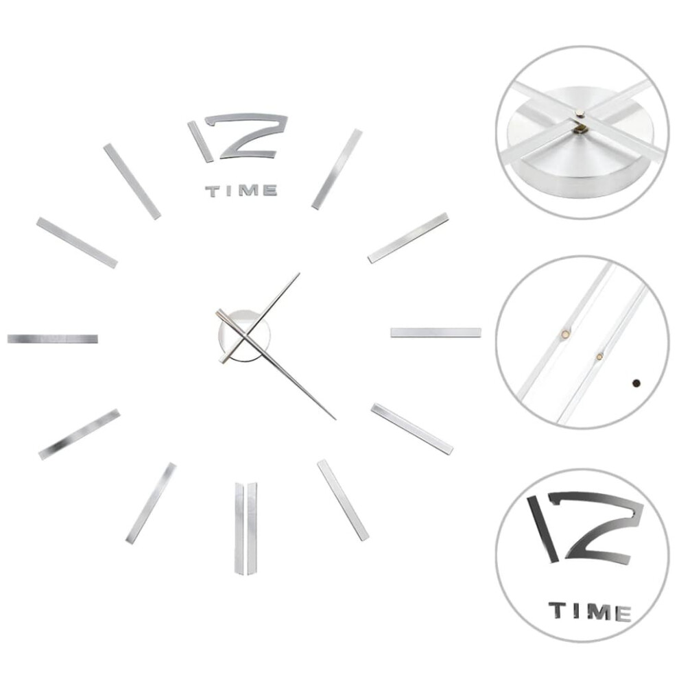 Vidaxl 3D Wall Clock Modern Design 100Cm Xxl Silver Home Office Analog Timer