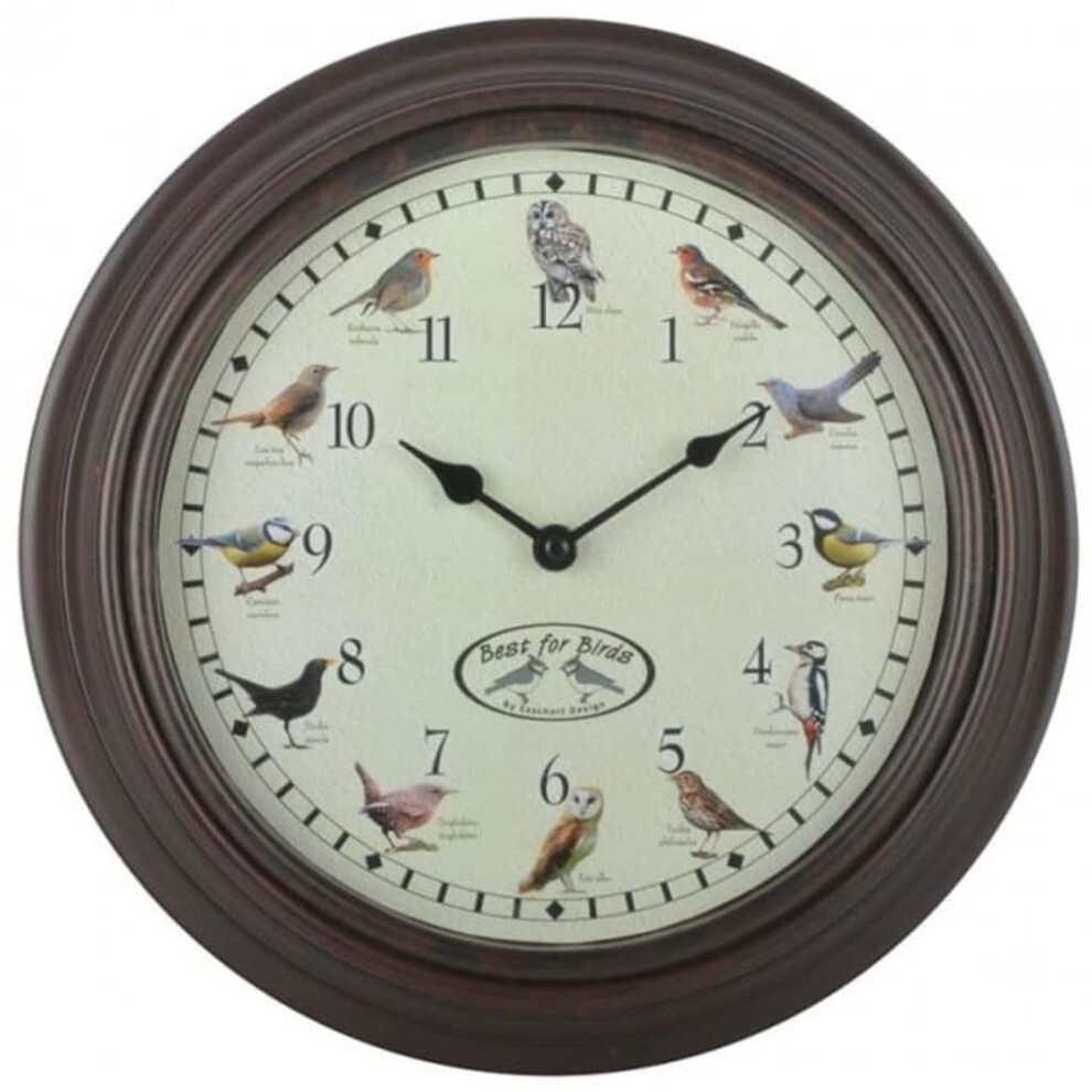 Esschert Design Clock with Birdsounds Round Battery Operated Wall Bird Clock