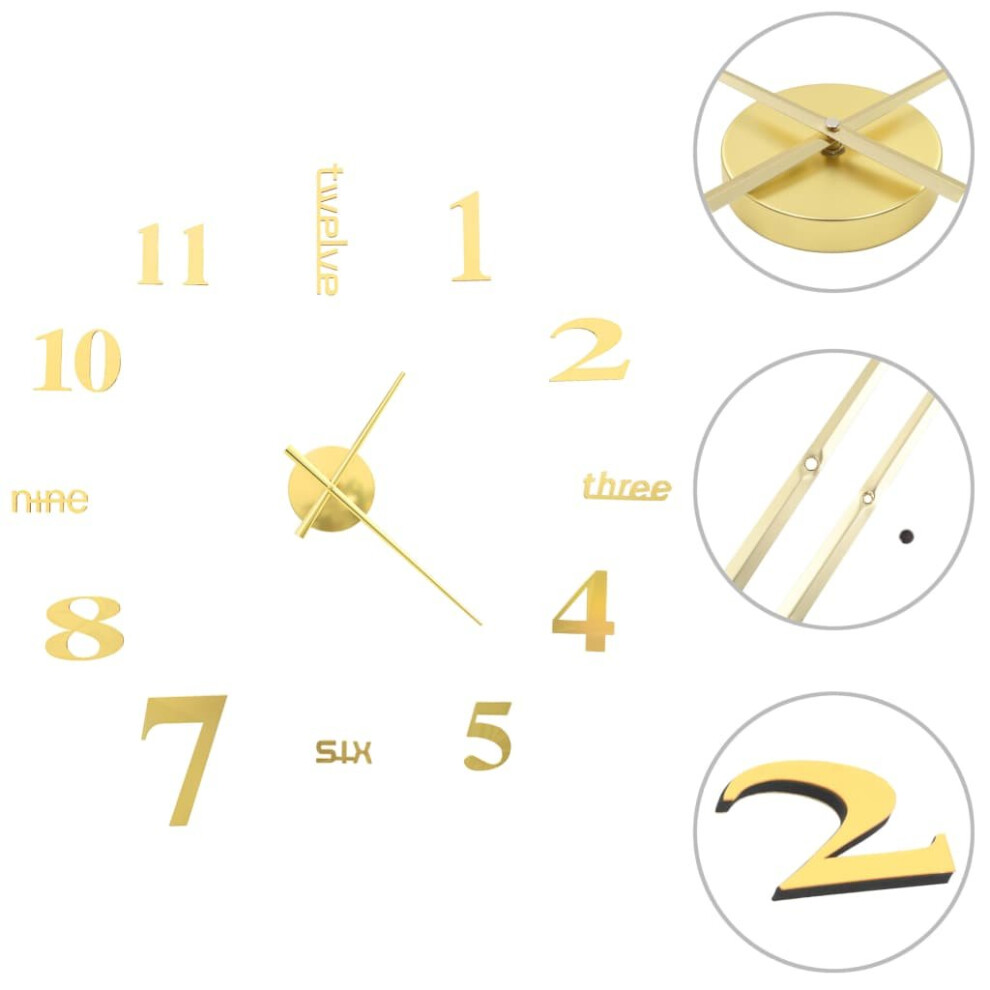 vidaXL 3D Wall Clock Modern Design 100cm XXL Gold Home Office Analog Timer