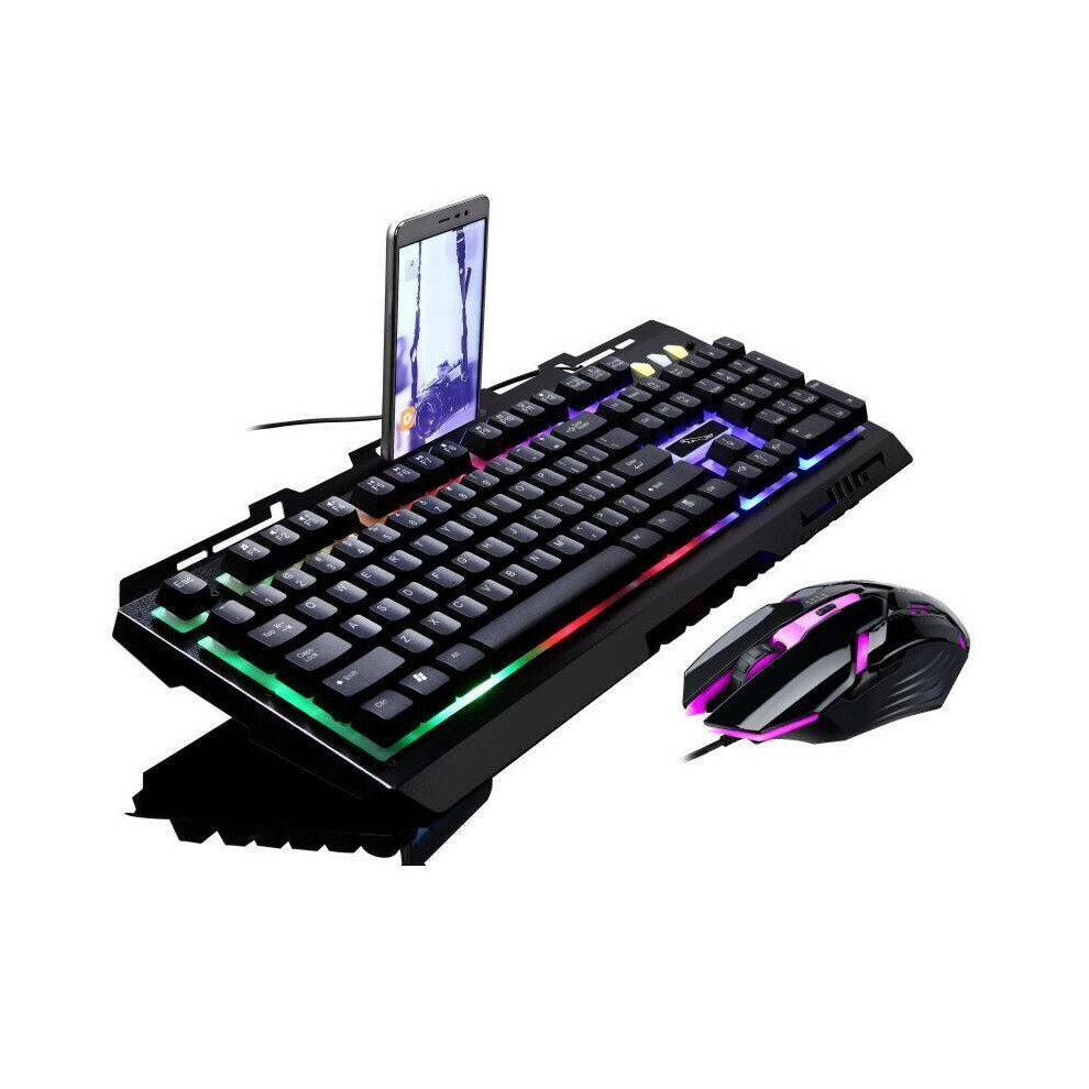 (Black) Led Gaming Keyboard And Mouse Set Bundle Usb Wired Gamer Black