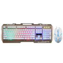 (Gold) Gaming Keyboard and Mouse Set Rainbow LED Wired USB Illuminated for PC Laptop