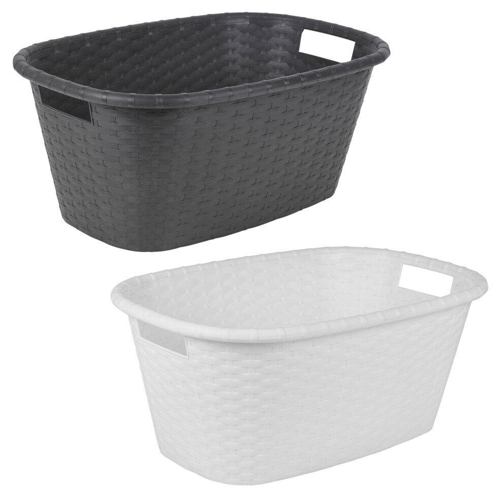 (Black) Rattan 57 Litre Plastic Laundry Basket Washroom