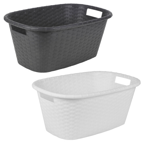URBN Living (White) Rattan 57 Litre Plastic Laundry Basket Washroom