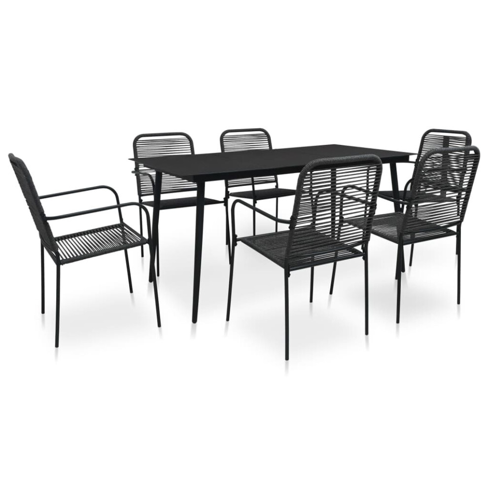 vidaXL 7 Piece Outdoor Dining Set Cotton Rope and Steel Black Furniture Set