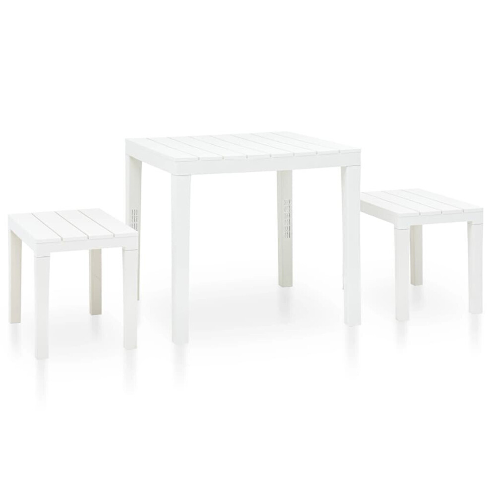vidaXL Garden Table with 2 Benches Plastic White Table and Chair Furniture Set