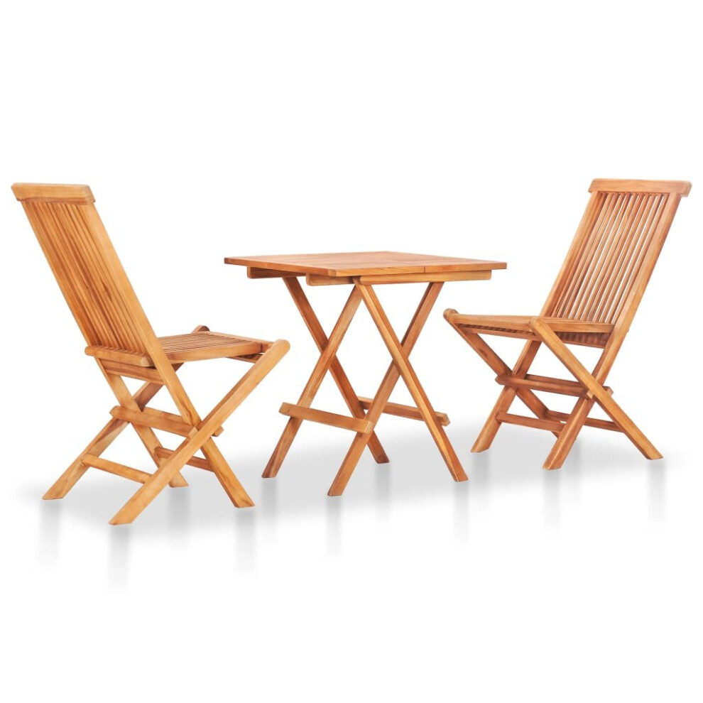 vidaXL 3 Piece Solid Teak Wood Folding Bistro Set Outdoor Patio Furniture