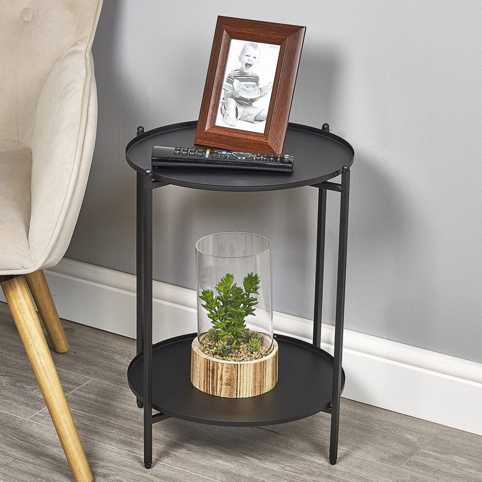 Black Round Metal Side Table Living Room Furniture Home Decor