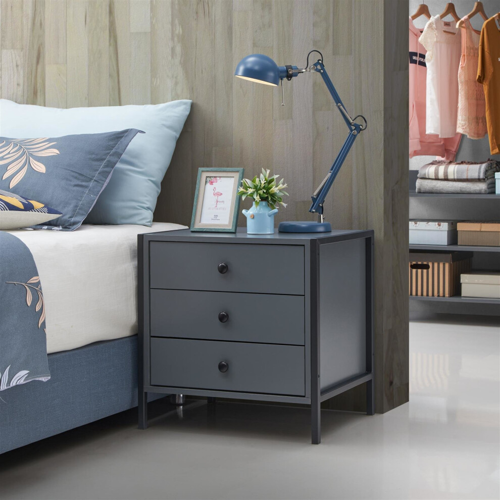 Timber Art Design Uk Zahra Bedside Table Cabinet Bedroom Furniture Nightstand 3 Drawer Dark Grey