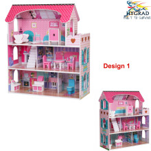 (Design 1) Wooden Kids Doll House All in 1 With Furniture & Staircase Best Dolls Role play