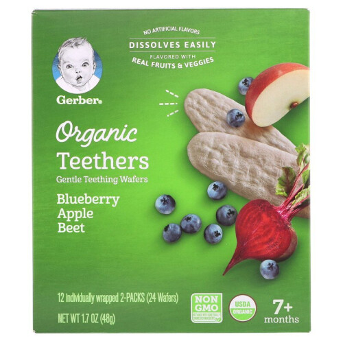 Gerber Gerber, Teething Wafers, 7+ Months, Blueberry Apple Beet, 12 Packs