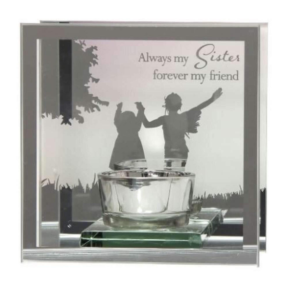 Sisters Mirrored Glass Tealight Holder Plaque by Reflections Sentimental Gift