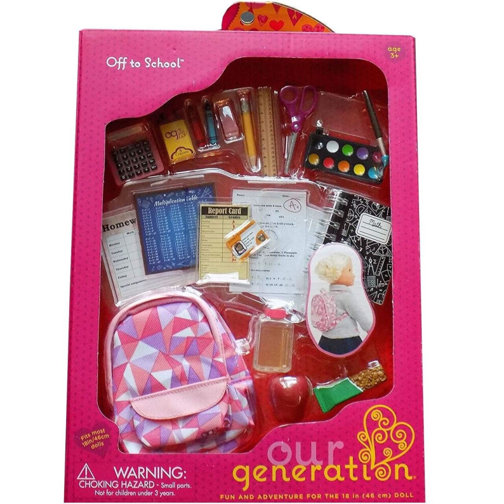 Our Generation Dolls Off To School Accessory Set For 18 Inch Doll Includes Backpack Notebook Etc