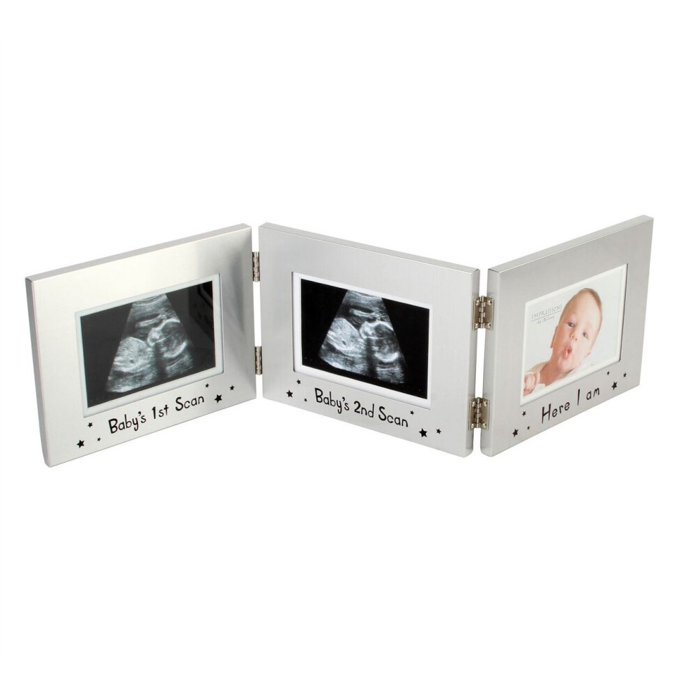 TRIPLE SILVER BABY SCAN ULTRASOUND FIRST PHOTO FRAME