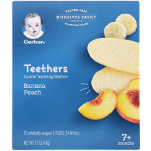 Gerber, Teething Wafers, 7+ Months, Banana Peach, 12 Individual Packs