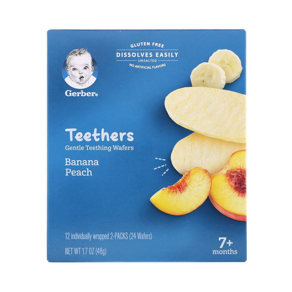 Gerber, Teething Wafers, 7+ Months, Banana Peach, 12 Individual Packs