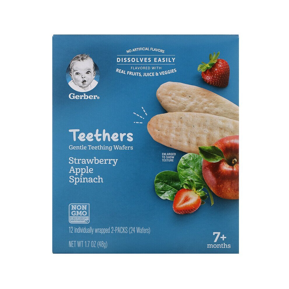 Gerber, Teething Wafers, 7+ Months, Strawberry Apple Spinach