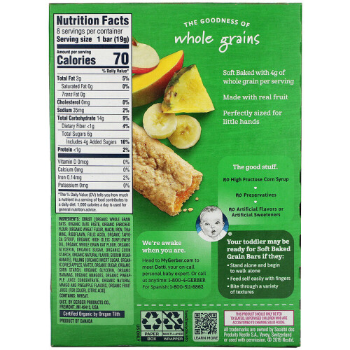 Gerber Gerber, 8 Soft Baked Grain Bars, 12+ Months, Banana Mango Pineapple 1