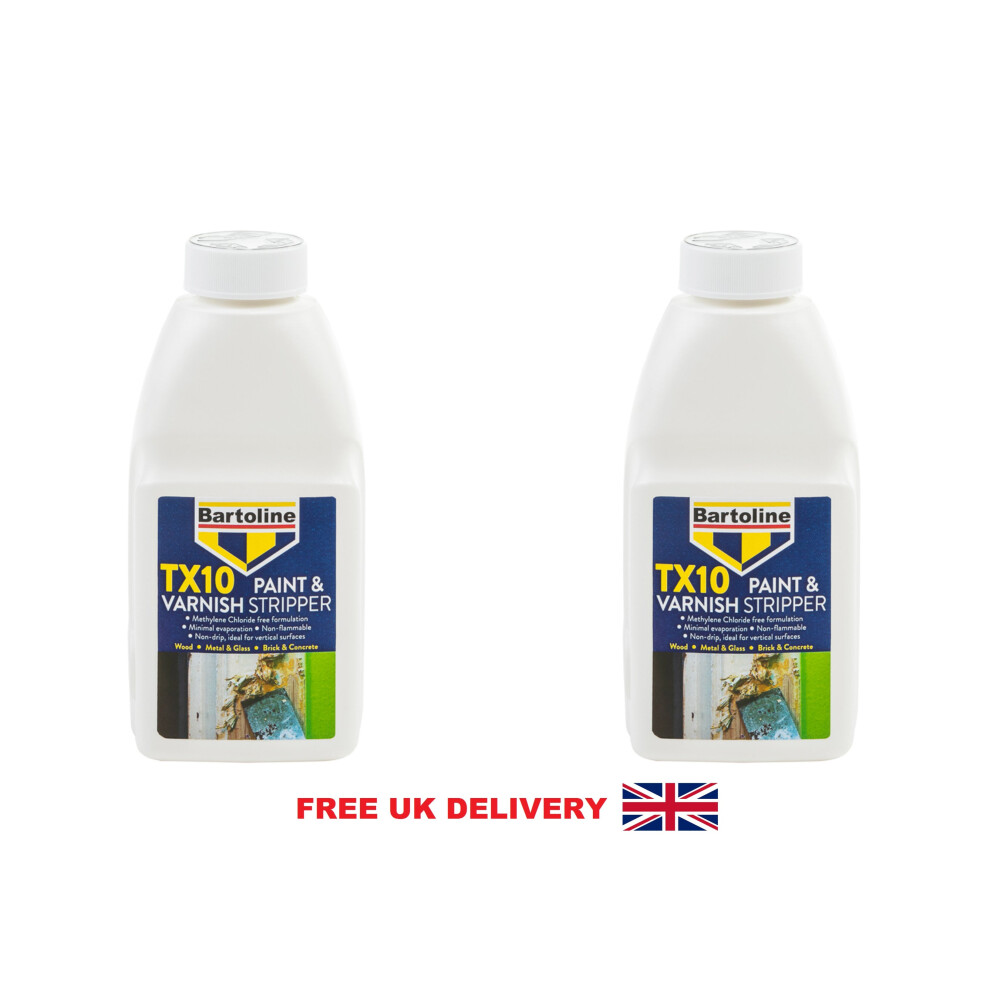 2 PCS BARTOLINE TX10 PAINT & VARNISH STRIPPER 500ML   FOR USE ON WOOD, METAL, BRICK, CONCRETE, GLASS ETC.