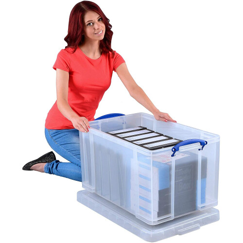Really Useful Useful Box 84litre Plastic Storage Box Clear Complete Securing Handles 2